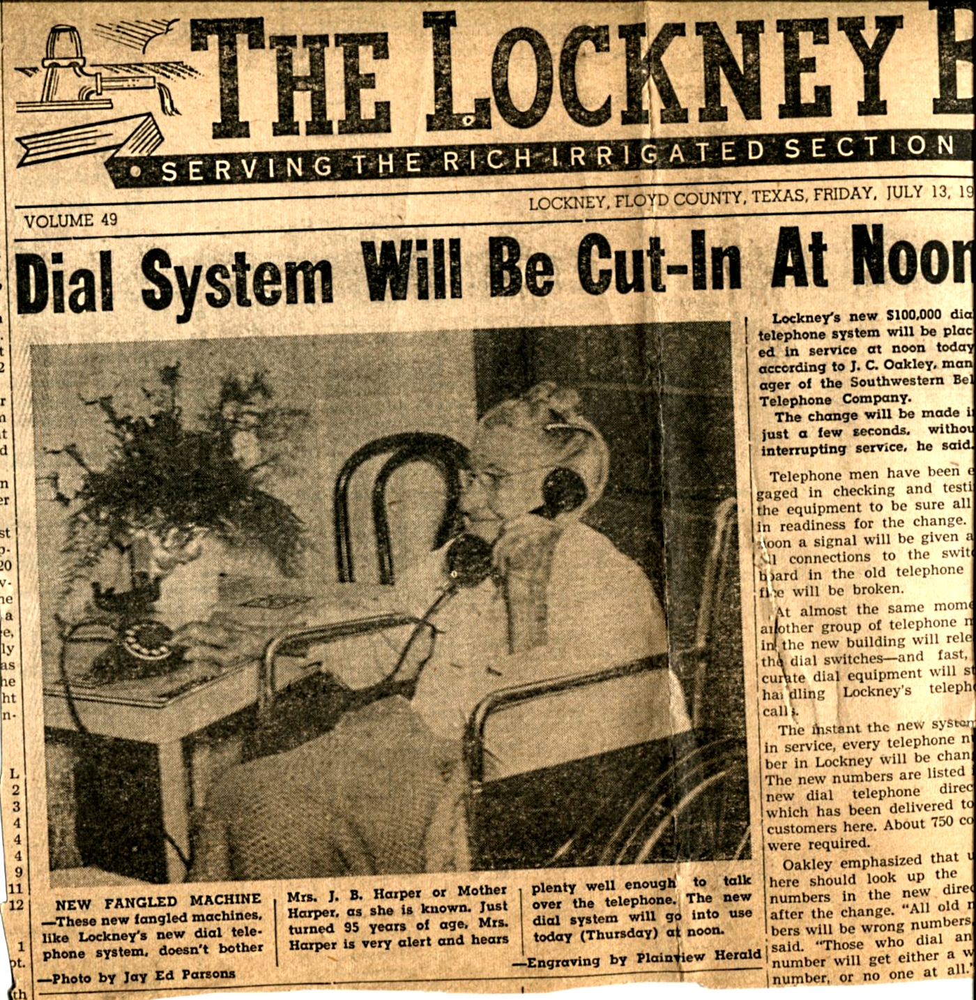 First Dial Phone in Lockney Texas